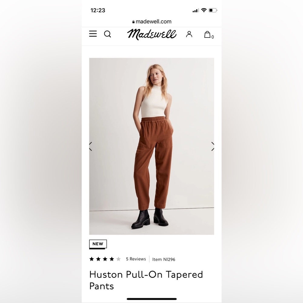 NWT Madewell pull on tapered pants, size XL